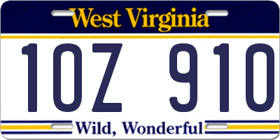 WV license plate 1OZ910