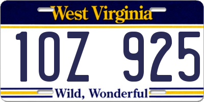 WV license plate 1OZ925
