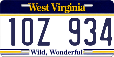 WV license plate 1OZ934