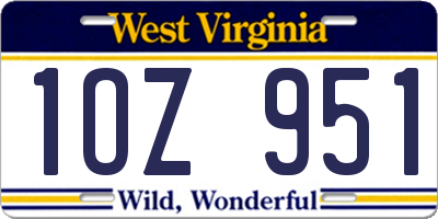 WV license plate 1OZ951
