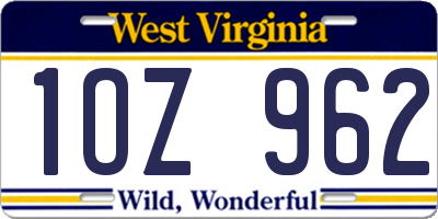 WV license plate 1OZ962