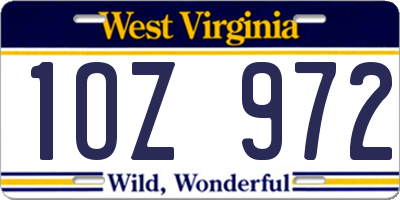 WV license plate 1OZ972