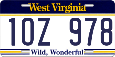WV license plate 1OZ978