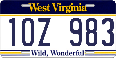 WV license plate 1OZ983