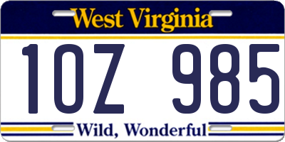WV license plate 1OZ985