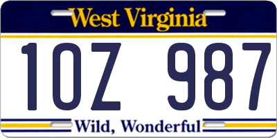 WV license plate 1OZ987
