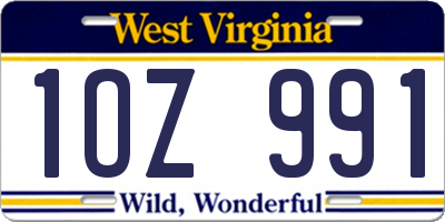 WV license plate 1OZ991