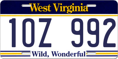 WV license plate 1OZ992