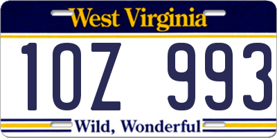 WV license plate 1OZ993