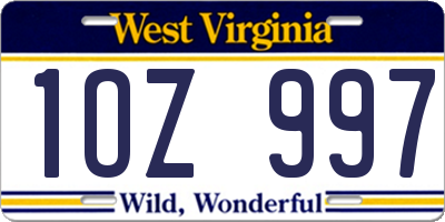 WV license plate 1OZ997