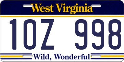 WV license plate 1OZ998