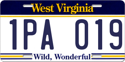 WV license plate 1PA019