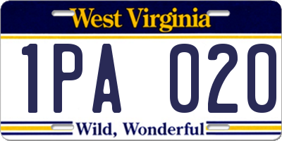 WV license plate 1PA020