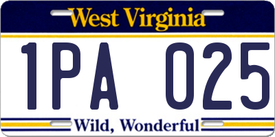 WV license plate 1PA025