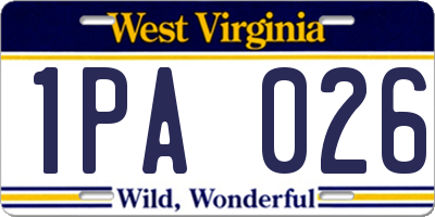 WV license plate 1PA026