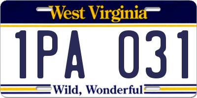 WV license plate 1PA031