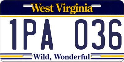 WV license plate 1PA036