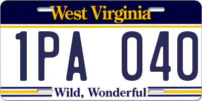 WV license plate 1PA040