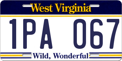 WV license plate 1PA067