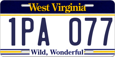 WV license plate 1PA077