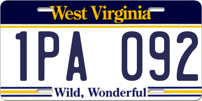 WV license plate 1PA092