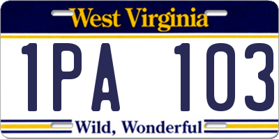 WV license plate 1PA103
