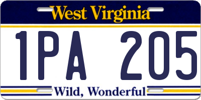 WV license plate 1PA205