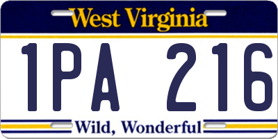 WV license plate 1PA216