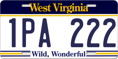 WV license plate 1PA222