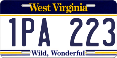 WV license plate 1PA223
