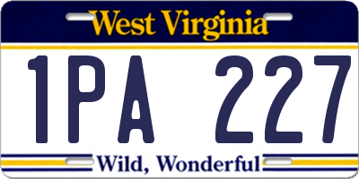WV license plate 1PA227