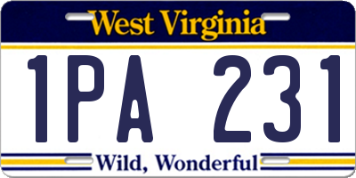 WV license plate 1PA231