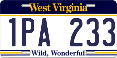 WV license plate 1PA233
