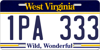 WV license plate 1PA333