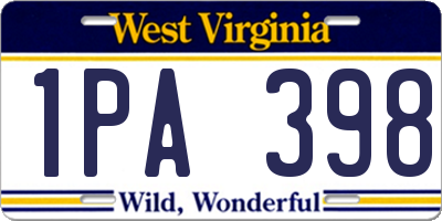 WV license plate 1PA398