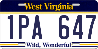 WV license plate 1PA647