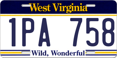 WV license plate 1PA758