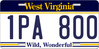 WV license plate 1PA800