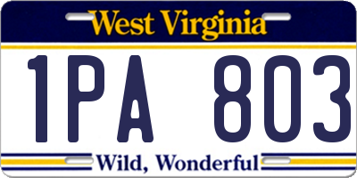 WV license plate 1PA803