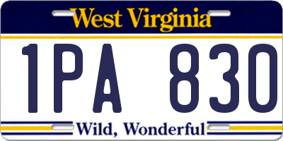 WV license plate 1PA830