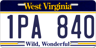WV license plate 1PA840