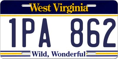 WV license plate 1PA862