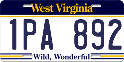 WV license plate 1PA892