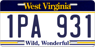 WV license plate 1PA931