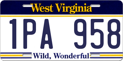WV license plate 1PA958