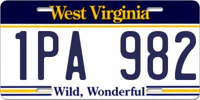 WV license plate 1PA982