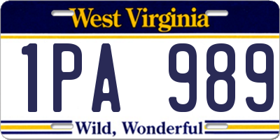 WV license plate 1PA989