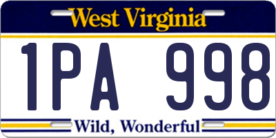 WV license plate 1PA998
