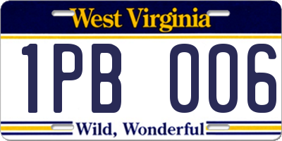 WV license plate 1PB006