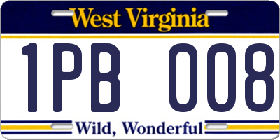 WV license plate 1PB008
